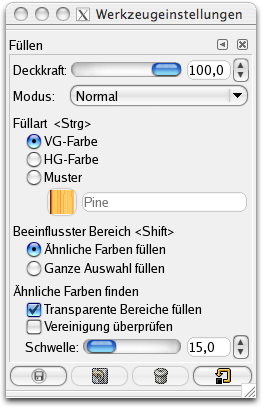 Eigenschaften für das Werkzeug Füllen